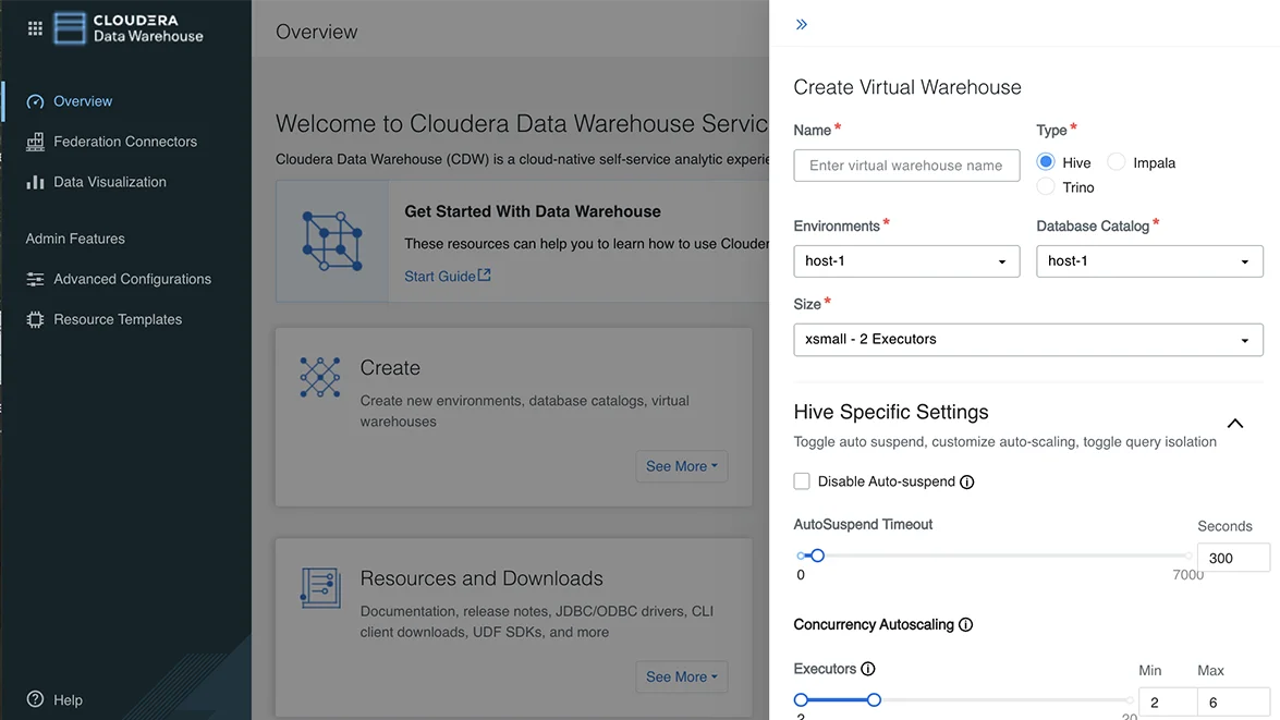 Zrzut ekranu przedstawiający funkcję wirtualnej hurtowni Data Warehouse